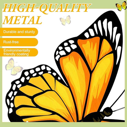 1 Pcs Spring Metal Butterfly Garden Stakes Decor 16.5 Inch Decorative Yellow Butterfly Yard Stake Outdoor Insect Decor Metal Garden Art Ornaments for Patio Porch Lawn Backyard