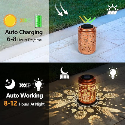 Sunflower Solar Lanterns Outdoor,Hummingbird Gifts Metal Hanging Lights,Waterproof LED Solar Lights for Garden,Yard,Patio Pathway Lawn Decor,Birthday Gifts for Women, Mom, Grandma-with S-Hook