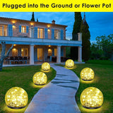 Solar Garden Lights, 2 Pack 60 LED Cracked Glass Solar Globe Lights Outdoor Decoration, Upgraded Waterproof Warm White LED Lights for Yard Pathway Patio Lawn Christmas Outside Decor, 4.73"