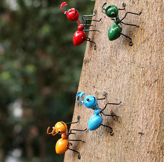 Mentorart Metal Ants Garden Decor, Wall Decoration Lawn Bar Bedroom Living Room Hanging Decoration, Sculpture Ant Art Accents Yard Fence Ornaments, Office Set of 4