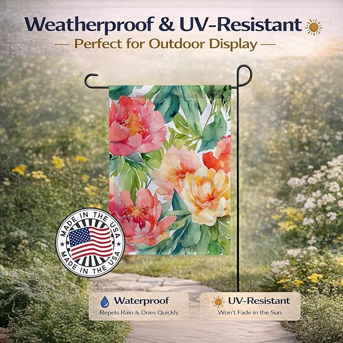 Caroline's Treasures Indiana Peonies in Watercolor Garden Flag Mailbox Flag Decorative Yard Flag Banner Outside Patio Artwork Yard Flower Beds, Garden Size, Multicolor