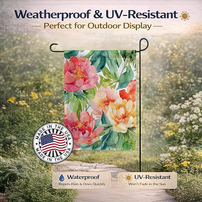 Caroline's Treasures Indiana Peonies in Watercolor Garden Flag Mailbox Flag Decorative Yard Flag Banner Outside Patio Artwork Yard Flower Beds, Garden Size, Multicolor
