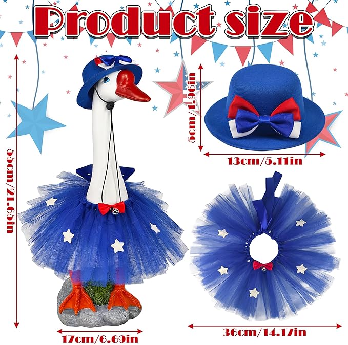 Large Porch Goose with Independence Day Outfits Decor - 20" Lifelike Porch Goose Statue Set,Indoor or Outdoor Decorative Figurine for Garden,Patio,Lawn,Entryway Accent,4th of july,Gifts for Women