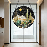 DASTOLL Stained Glass Window Hanging, Black and White Golden Cactus Nature Suncatcher for Doors Window Home Starry Sky Sun Catchers Decor Mother's Day Birthday Gifts for Women, Men Mom 11.8 in