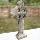 BestNest Athens Celtic Cross Garden Statue on Base – Pre-Aged Concrete Outdoor Religious Sculpture with Impressed Celtic Pattern, Gray Faith Garden Decor