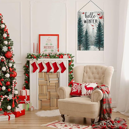 Hello Winter Garden Flag Seasonal Double Sided 12 x 18 Inch Small Yard Flag for Indoor Outdoor Decor Holiday All Seasons