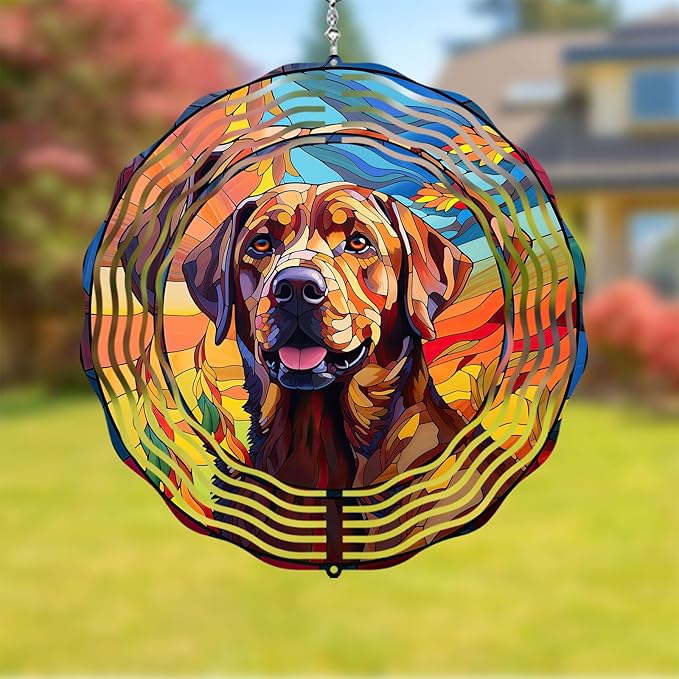Labrador Retriever Wind Spinner Dog Memorial Gifts, Vibrant 3D Kinetic Aluminum Metal Yard Art, Loss of Dogs Sympathy Gifts, Hanging Outdoor Garden Decor, 8" Wind Sculptures for Patio, Porch (LR 4)