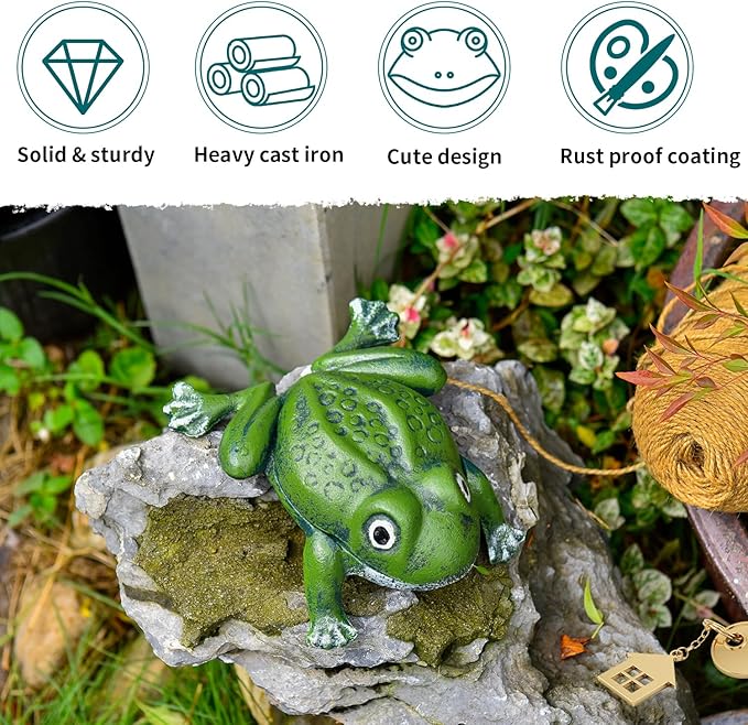 Sungmor Cast Iron Key Hider Outdoor Frog Statue, Hide Spare Key Holder for Outside, Small Garden Frog Statue Lawn Ornament, Indoor Decoration Jewelry Trinkets Box