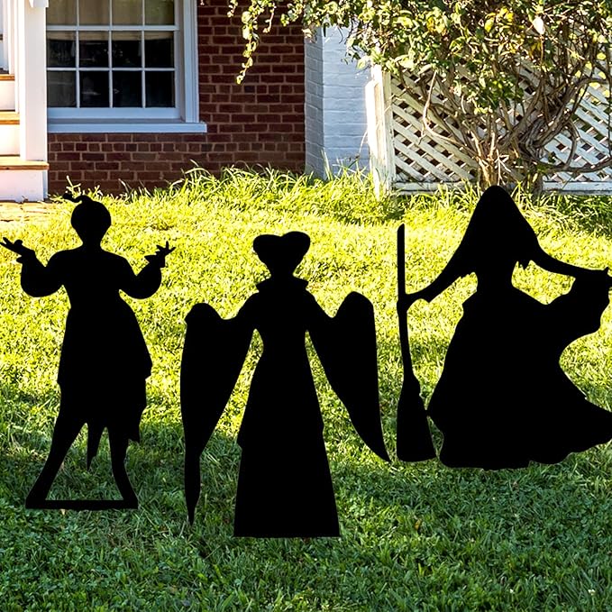 Witch Halloween Decorations Outdoor Hocus Pocus Garden Metal Stakes Decor, Halloween Silhouette Party Yard Signs with Stakes,Trick or Treat Party Supplies for Kids Home Party