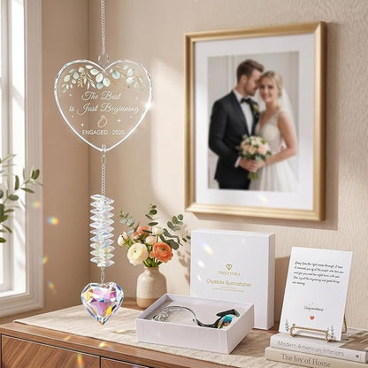 Engagement Gifts for Couples 2026, Wedding Gifts,Crystal Suncatcher for Newly Engaged, Hanging Crystal Gift Ornament, Congratulations Decorations for Friends Just Engaged