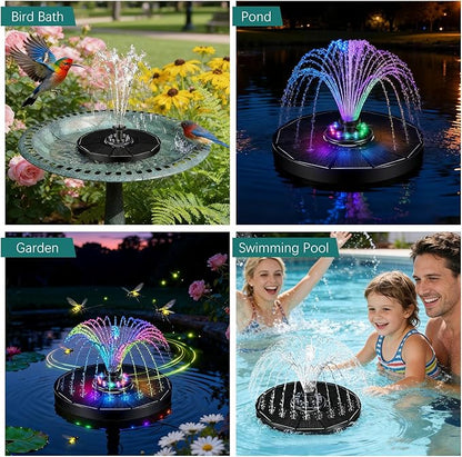 Jhua Solar Fountain for Bird Bath Pump with Led Lights Solar Powered Water Pump Kit with 8 Nozzles 200L/H Floating Water Fountain for Outdoor Garden Ponds Pool Fish Tank Aquarium