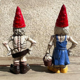 2PCS Male and Female Halloween Skeleton Gnome Couple Garden Statue Zombie Gnome Sculptures Resin Dwarf Figurines for Indoor Home Ornaments Outdoor Patio Yard Lawn Porch Decor