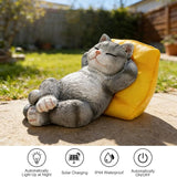 Suyorpe Solar Cat Outdoor Statues Mini Garden Decor - Sleeping Kitten Figurine for Outside Yard Art Lawn Porch Patio Balcony Decorations,Birthday Choice for Mom Grandma Women Lover