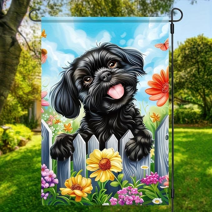 BlissYard Welcome Spring Summer Garden Flag Shih Tzu Dog 12 X18 Inch Double Side Colorful Flowers Yard Flag Butterfly Puppy Banner Seasonal Yard Flag Outdoor Decoration for Porch Lawn Patio Flower