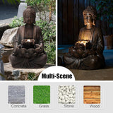 Glitzhome Buddha Statue 28" H, Outdoor Buddha Large Statue Zen Style Buddha Fountian with LED Light & Pump Polyresin Outdoor Floor Freestanding Fountain Garden Buddha Sculptures & Statues Lawn Décor