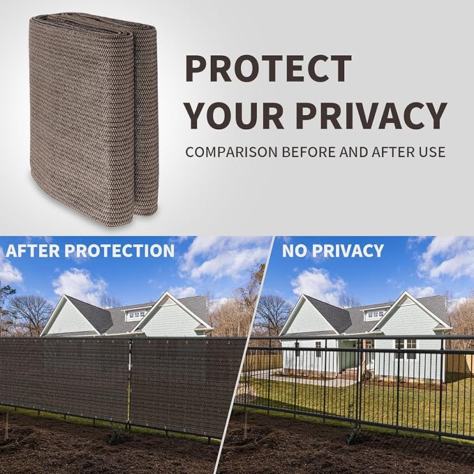 LOVE STORY Custom Size 3.3'x9' Brown Balcony Privacy Screen,UV Block Privacy Fence Screen,90% Shield for Outdoor Pool Garden Apartment Railing