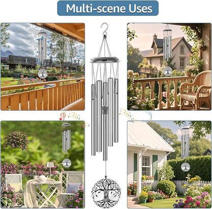 Sympathy Wind Chimes for Loss of Loved One, Memorial Windchimes for Lost Father Mother, Remembrance Bereavement Gift, in Memory of Dad Mom Metal Funeral Decor for Garden Outdoor (39“ Silver)