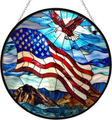 American Flag Stained Glass Sun Catcher Mountain Stained Glass Window Hanging, Suncatchers Lavender Wall Decor, for Women/Friends/Lover