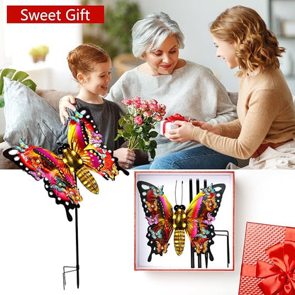 Solar Garden Lights, Outdoor Butterfly Garden Decor Large 41" Metal Decorative Lights, Waterproof Butterfly Decoration for Outside Patio Yard Porch Birthday Gardening Gifts for Mom Women Mother's Day