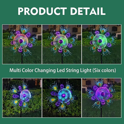 Solar Peacock Wind Spinners for Yard and Garden, 40 Inch Solar Windmill Garden Whirligig Kinetic Spinners Decor for Lawn,Patio&Yard, Metal Whirligigs Green Wind Spinners Outdoor