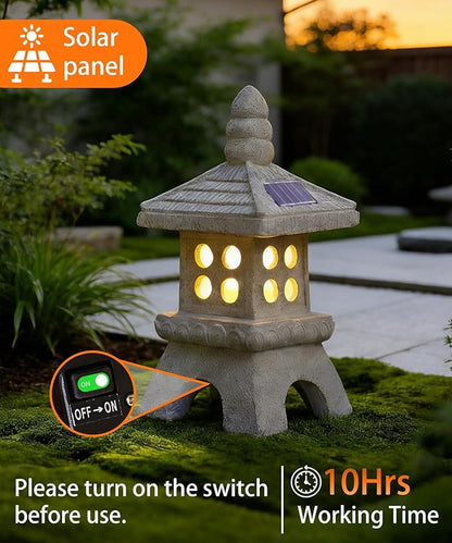 Nacome Solar Pagoda Garden Statues:11.5 inches Outdoor Waterproof Resin Zen Decor for Landscape Balcony Patio Porch Yard Ornament(Gray)