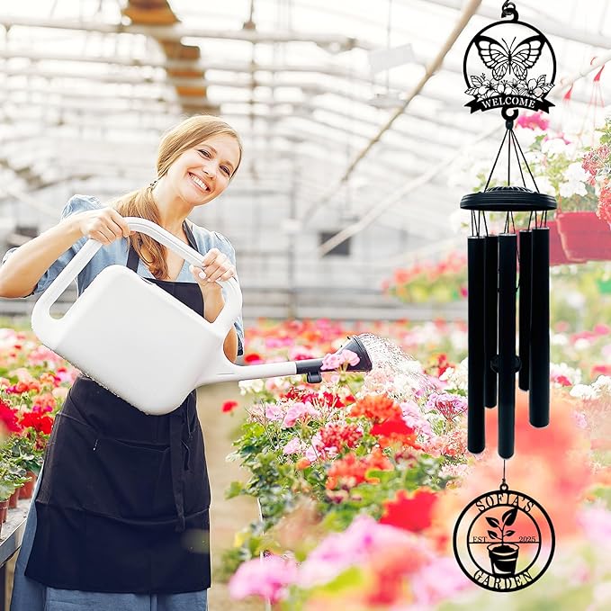 Personalized Wind Chime with Welcome Garden Sign, Custom Wind Chime for Mom Grandma