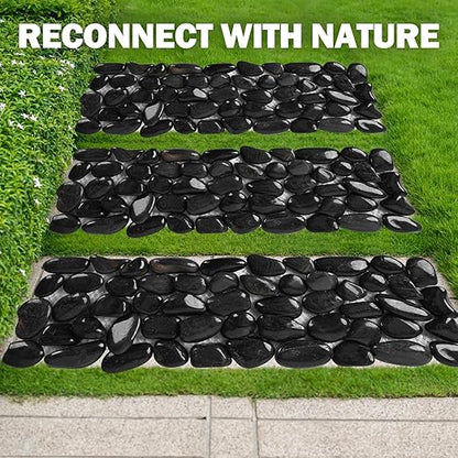 River Rock Stepping Stones Outdoor for Garden Walkway, 6 Pcs 16" L x 6" W Rectangle Shape Paver Step Stones Polished Pebble River Stone Mat for Yard Lawn Patio Pathway Walk Way - Black