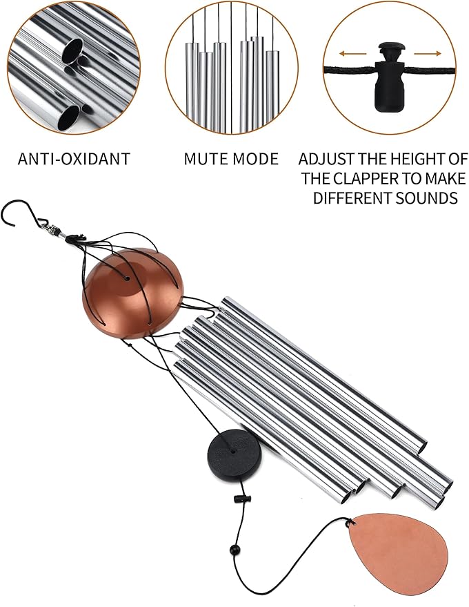 Large Alu Wind Chimes 37 Inch Zen Atmosohere A Gift for Mon Neighbor Suit for Garden Outdor Yoga Patio Decoration Unisex Silver