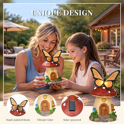 GIGALUMI Fairy Garden Houses Mushroom 9.3",Garden Statues,Fairy Houses for Outside,Fairy Garden Accessories, Butterfly House, Mushroom Decor for Yard, Patio and Birthday Gifts for Mom Women