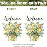 Spring Welcome Garden Flag Watercolor Wildflower Bouquet Mason Jar Floral Yard Flags Springtime Home Seasonal Bright Daisy Tulip Rustic Farmhouse House Banner Front Porch Outdoor 12×18 Inch