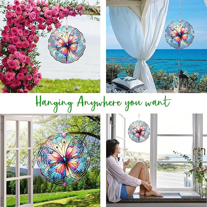 Purple Butterfly Wind Spinner 3D Butterfly Spinners Exquisite Outdoor Garden Decoration 3D Stainless Steel Butterfly Spinner with Unique Visual Effect Perfec Sculptures Gift 10 Inch