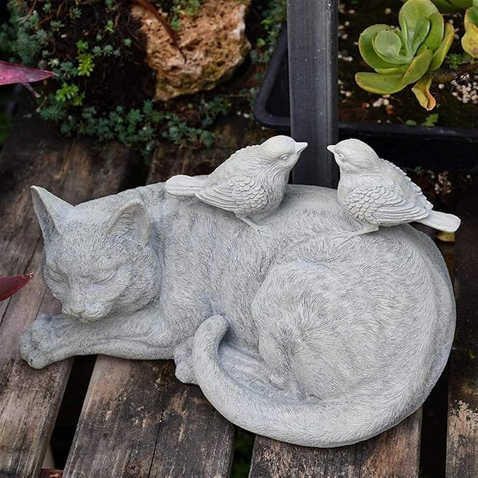 Garden Ornaments Outdoor Garden Animal Statues Cat Sculptures Bird Resin Retro Model Crafts Home Gardening Decoration Outdoor Ornaments Garden Ornaments