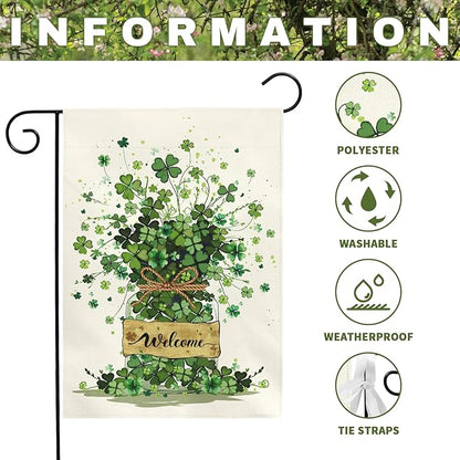 Spring Garden Flag 12x18 Inch Welcome Clover Design Double Sided Outdoor Yard Flags Seasonal Porch Patio Lawn Farmhouse House Banner Decorations for St Patricks Day and Everyday Home Décor