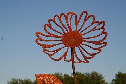 Metal Rustic and Colorful Flower Stakes Ranging from 9.5 to 36 Inches Tall (Daisy Stake 23" Tall, Naturally Rusted)