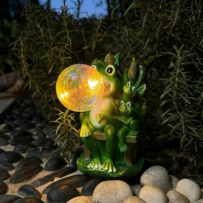 Solar Frog Blowing Bubble Garden Statue Light - Outdoor Waterproof Resin Figurine with Auto LED Glow for Patio & Yard Decor