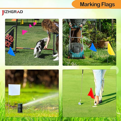 80Pack Orange&White&Green&Blue Marking Flags, JIZHGRAD 15x4x5 Inch Marker Flags Use for Yard & Lawn, Boundary & Dog Training, Survey & Landscape, Sprinkler & Surveyor, Garden & Construction, High Visibility, Sturdy, Versatile, UV & Weather Resistant