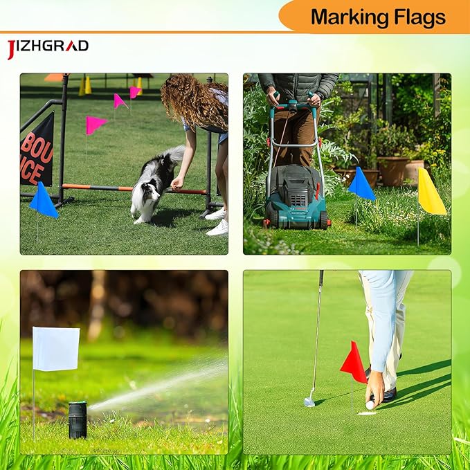 80Pack Red&White&Pink&Yellow Marking Flags, JIZHGRAD 15x4x5 Inch Marker Flags Use for Yard & Lawn, Boundary & Dog Training, Survey & Landscape, Sprinkler & Surveyor, Garden & Construction, High Visibility, Sturdy, Versatile, UV & Weather Resistant