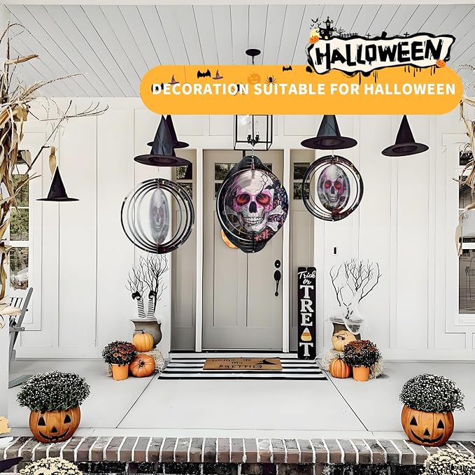Halloween Skull Wind Spinner Decoration - 12 Inch 3D Mandala Kinetic Art Hanging Sculpture Metal Rustproof Garden Decor, Outdoor Hanging Spinner for Patio, Yard, or Garden