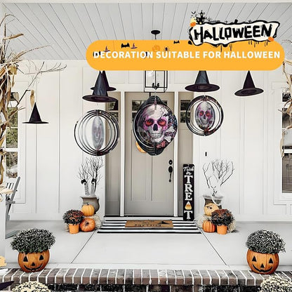Halloween Skull Wind Spinner Decoration - 12 Inch 3D Mandala Kinetic Art Hanging Sculpture Metal Rustproof Garden Decor, Outdoor Hanging Spinner for Patio, Yard, or Garden