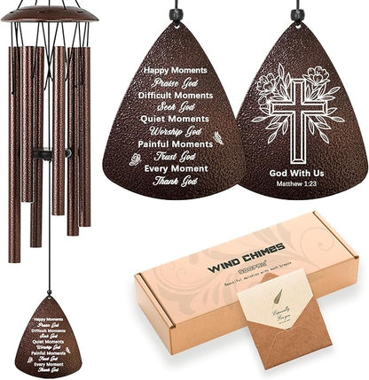 Christian Gifts for Women Men, 32" Bronze Wind Chimes Religious Gifts with Bible Verse, Spiritual Faith Based Gift for Christian Women Mom Sister Friend Coworker