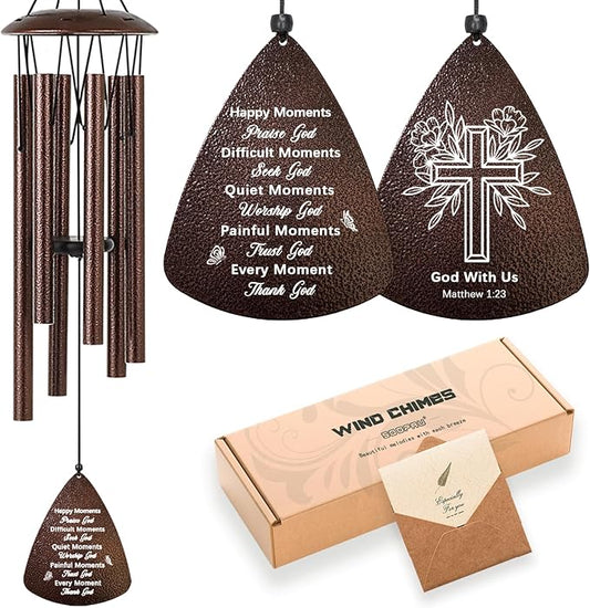 Christian Gifts for Women Men, 32" Bronze Wind Chimes Religious Gifts with Bible Verse, Spiritual Faith Based Gift for Christian Women Mom Sister Friend Coworker