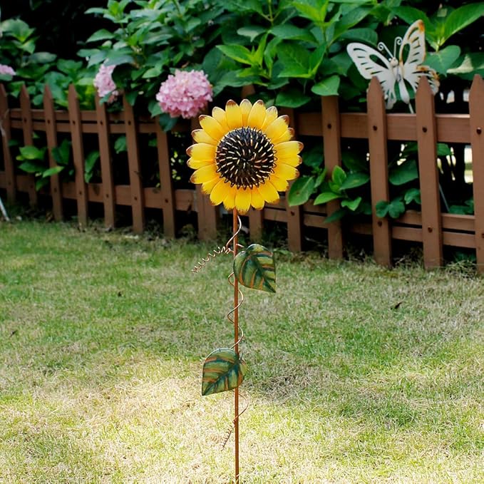 Metal Sunflower Garden Stakes Flower Yard Art Planter Stake Party Lawn Pathway Walkway Patio Decor Yard Sign Indoor Outdoor Decoration (22.5"+39"+48")