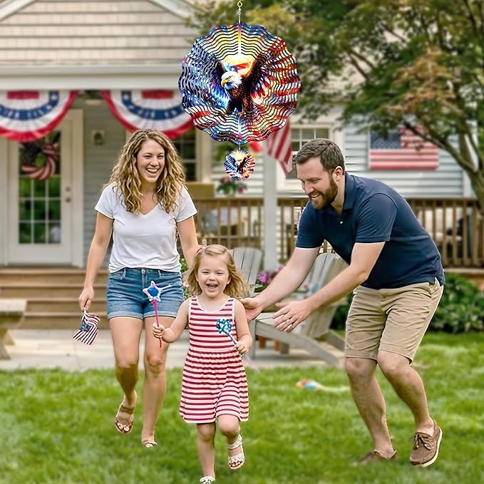American Eagle Wind Spinner - 3D Flag Pattern Wind Spinners Outdoor Stainless Steel Kinetic Art Spinning Decor 12 Inch 250 Anniversary Hanging Ornaments for Patio Lawn Garden Yard Balcony