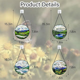 DASTOLL Stained Glass Window Hanging 4 Pcs Set Mountains Lake Green White Landscape 7.8" - Suncatcher Door Garden Sun Catcher Decor Birthday Christmas for Mom Woman Nana Men
