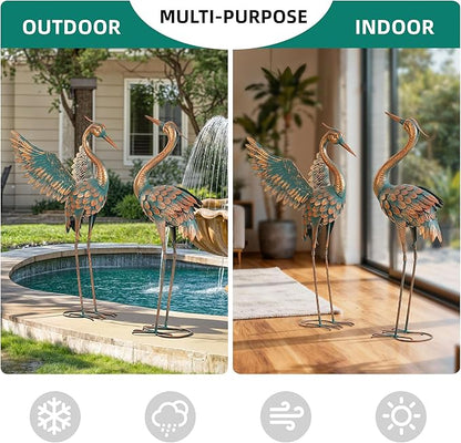 Extra-Large Metal Crane Statue, 36.8" Handcrafted Blue Heron Decor Sculptures with Stable U-Ground Stakes, Backyard Decoration, Metal Garden Bird Animal Yard Art, Lawn Ornament Decor