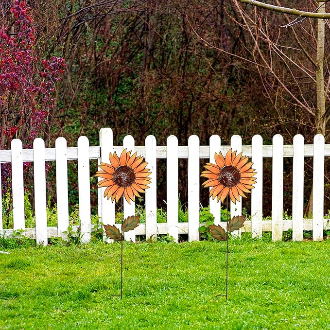 Metal Sunflower Garden Stakes Flower Yard Art Planter Stake Party Lawn Pathway Walkway Patio Decor Yard Sign Indoor Outdoor Decoration (36"+36")