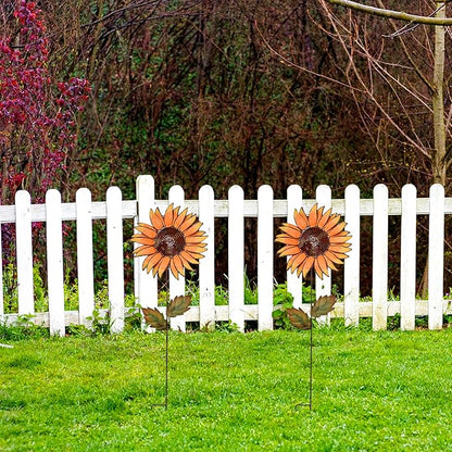 Metal Sunflower Garden Stakes Flower Yard Art Planter Stake Party Lawn Pathway Walkway Patio Decor Yard Sign Indoor Outdoor Decoration (36"+36")