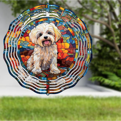 Maltese Dog Wind Spinner Pet Dog Memorial Gifts, Vibrant 3D Kinetic Aluminum Metal Yard Art, Loss of Dogs Sympathy Gifts, Hanging Outdoor Garden Decor, 8" Wind Sculptures for Patio, Porch (Maltese5)