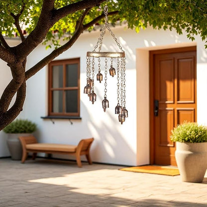 Rustic Wind Chimes for Outside – 18" Handmade Metal Hanging Bells – Garden Decor for Outside Yard Porch Patio – Outdoor Wind Chimes Bronze Finish – Boho Yard Decorations