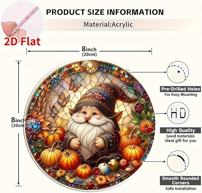 7.87Inch Fall Sun Catcher Acrylic Garden Cute Pumpkin Dwarf Suncatcher Decor Window Hanging for Wall Home, Garden, Housewarming Women Neighbor Autumn Decor Gifts